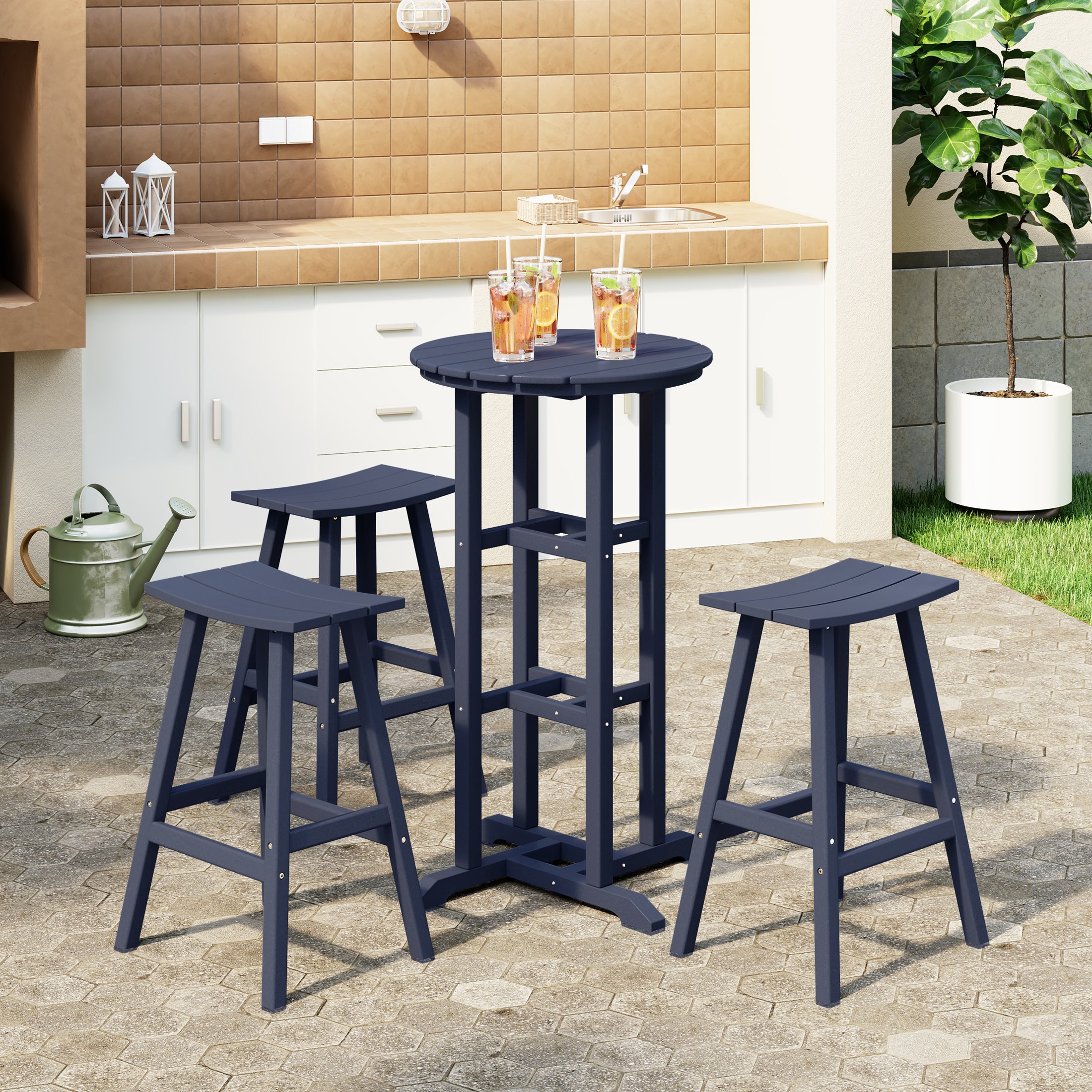 Malibu Outdoor Patio Bar Height Table and Bar Stool 4-Piece Dining Set
