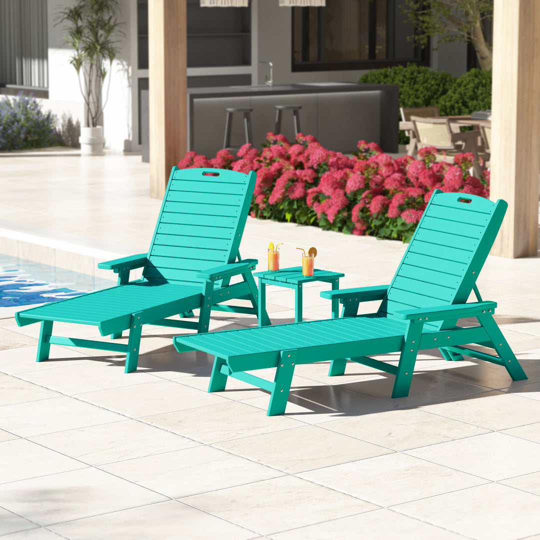 Malibu Poly Reclining Chaise Lounge Set With Table