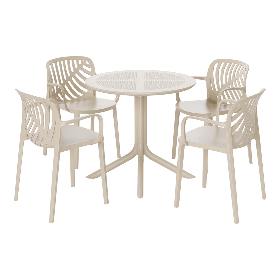 Playa 5-Piece Outdoor Resin Round Patio Dining Table Set with Modern Stackable Patio Dining Chairs