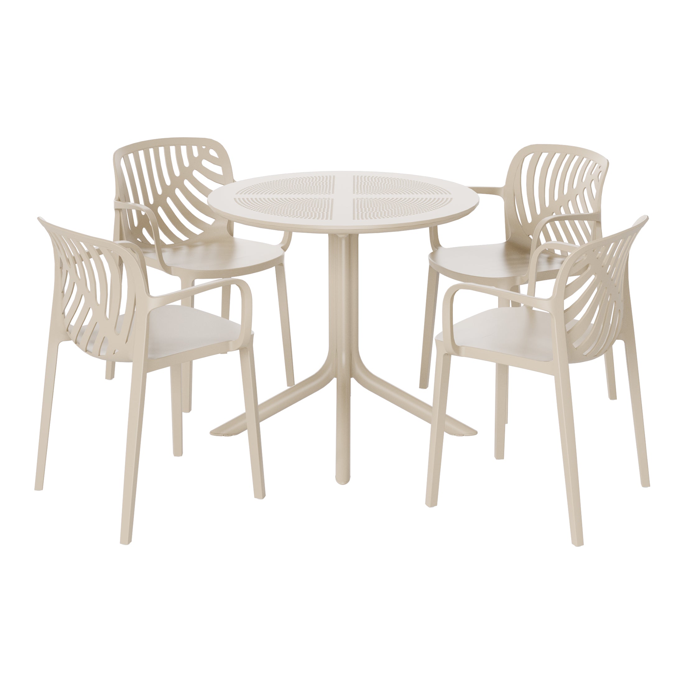Playa 5-Piece Outdoor Resin Round Patio Dining Table Set with Modern Stackable Patio Dining Chairs