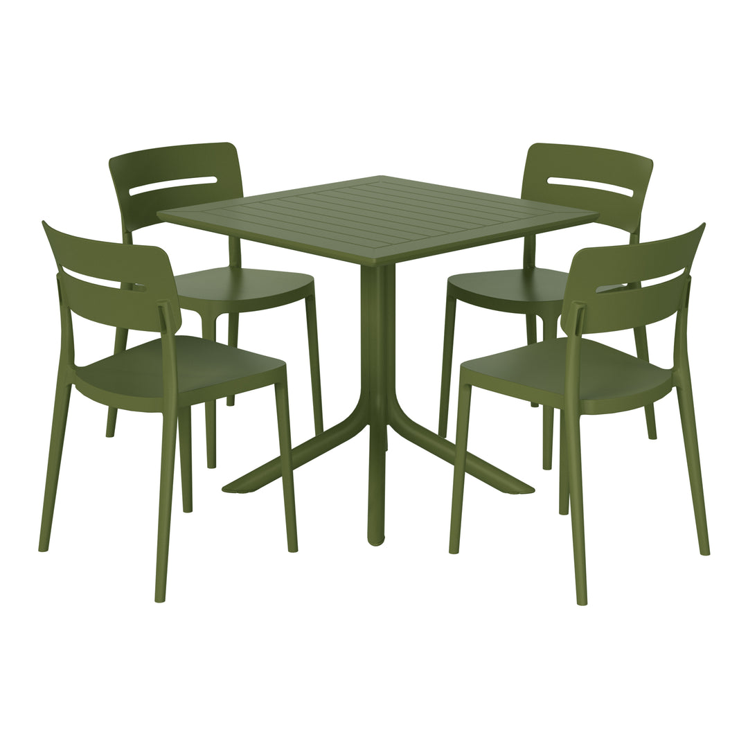 Playa Modern 5-Piece Resin Patio Dining Table Set with Stackable Patio Dining Chairs