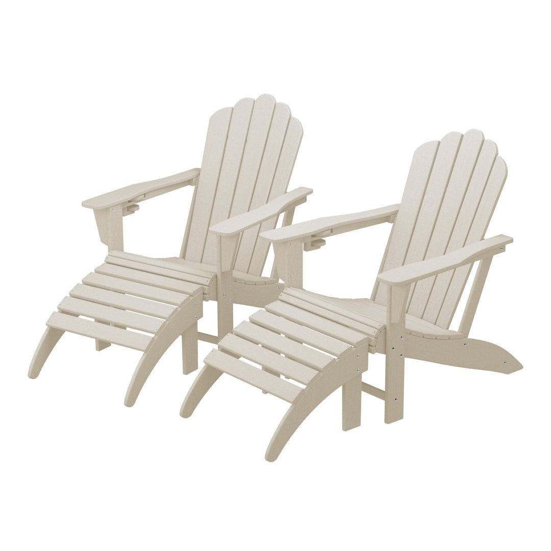 Highland 4-Piece Outdoor Patio HDPE Adirondack Chairs With Ottomans and Cup Holder Set