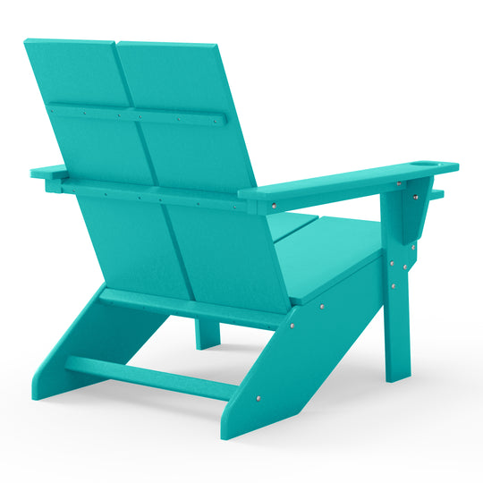 Riviera Outdoor 4-Piece HDPE Modern Adirondack Chairs Set with Folding Patio Ottomans and Cup Holder