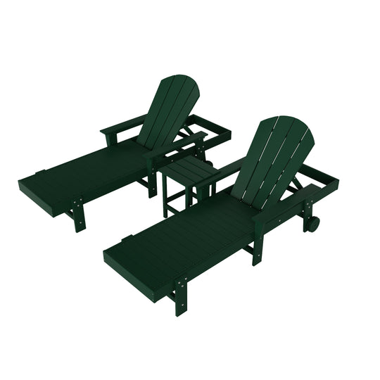 Malibu 3 Piece Adirondack Reclining Chaise Lounge With Arms & Wheels