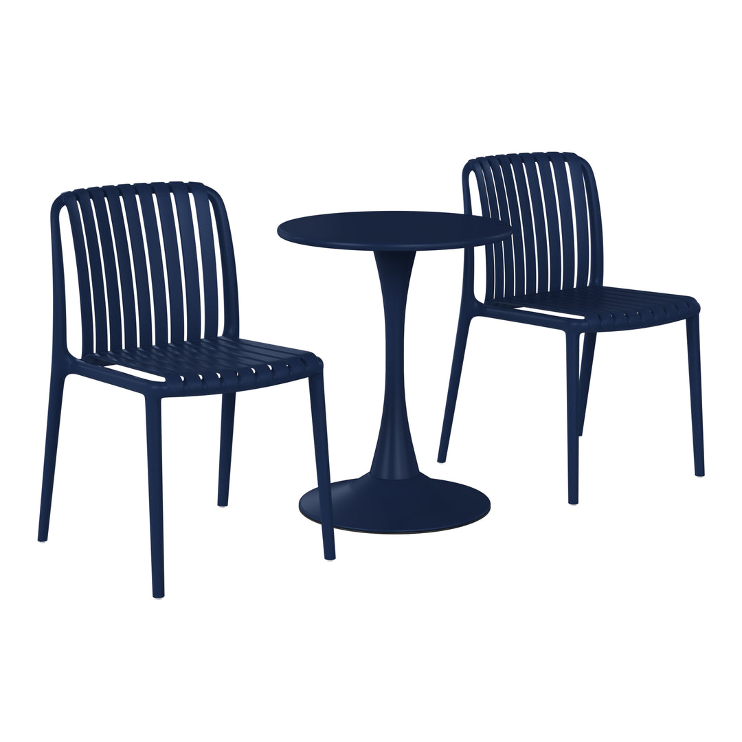 Playa 3-Piece Outdoor Metal Dining Table Set And Stackable Resin Patio Chairs