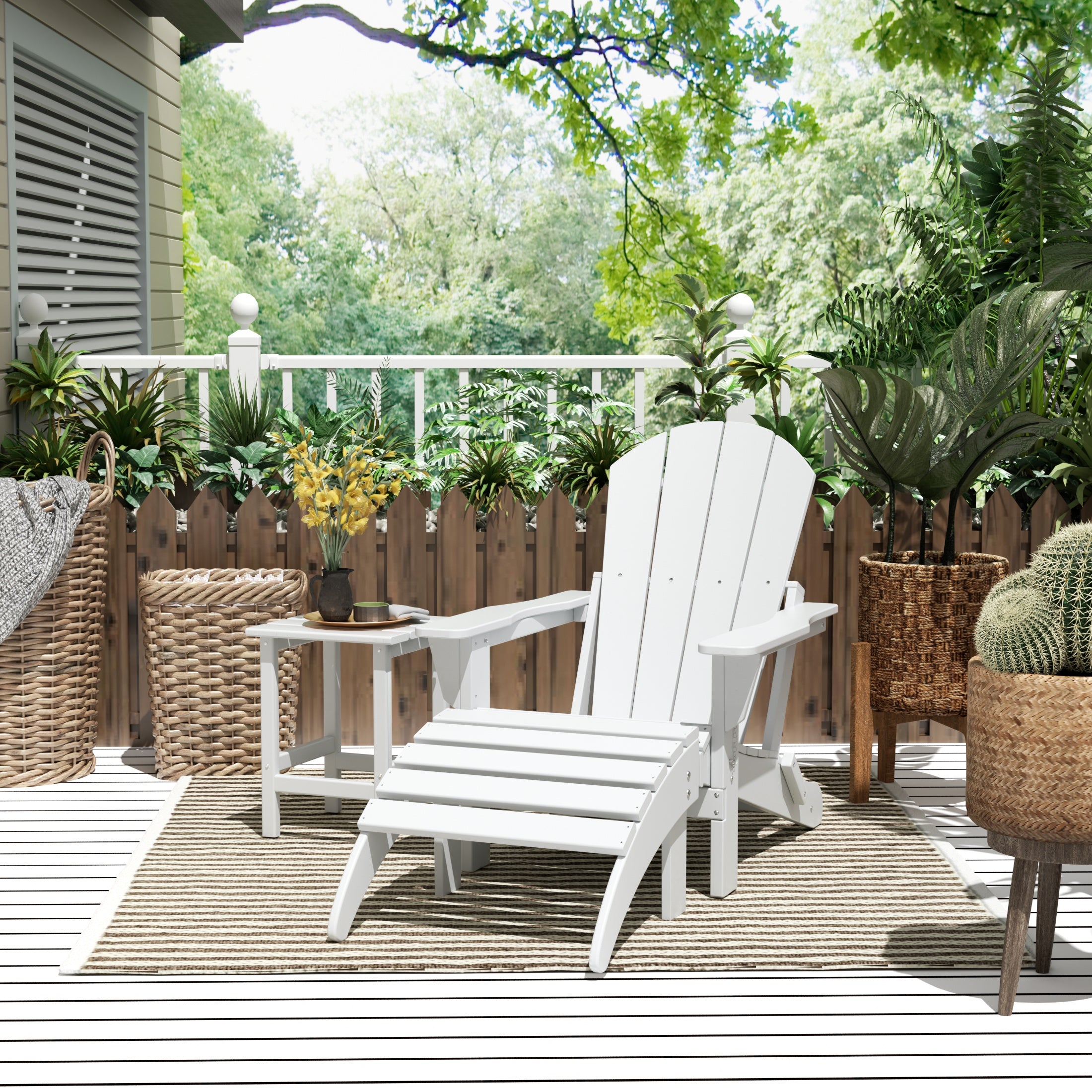Malibu 3-Piece set classic Adirondack chair with ottoman and a small coffee table (1 seater)