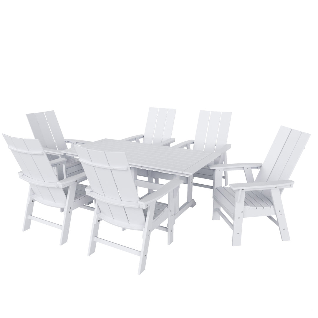 Ashore 7-Piece Outdoor Patio Dining Table and Modern Adirondack Armchair Set