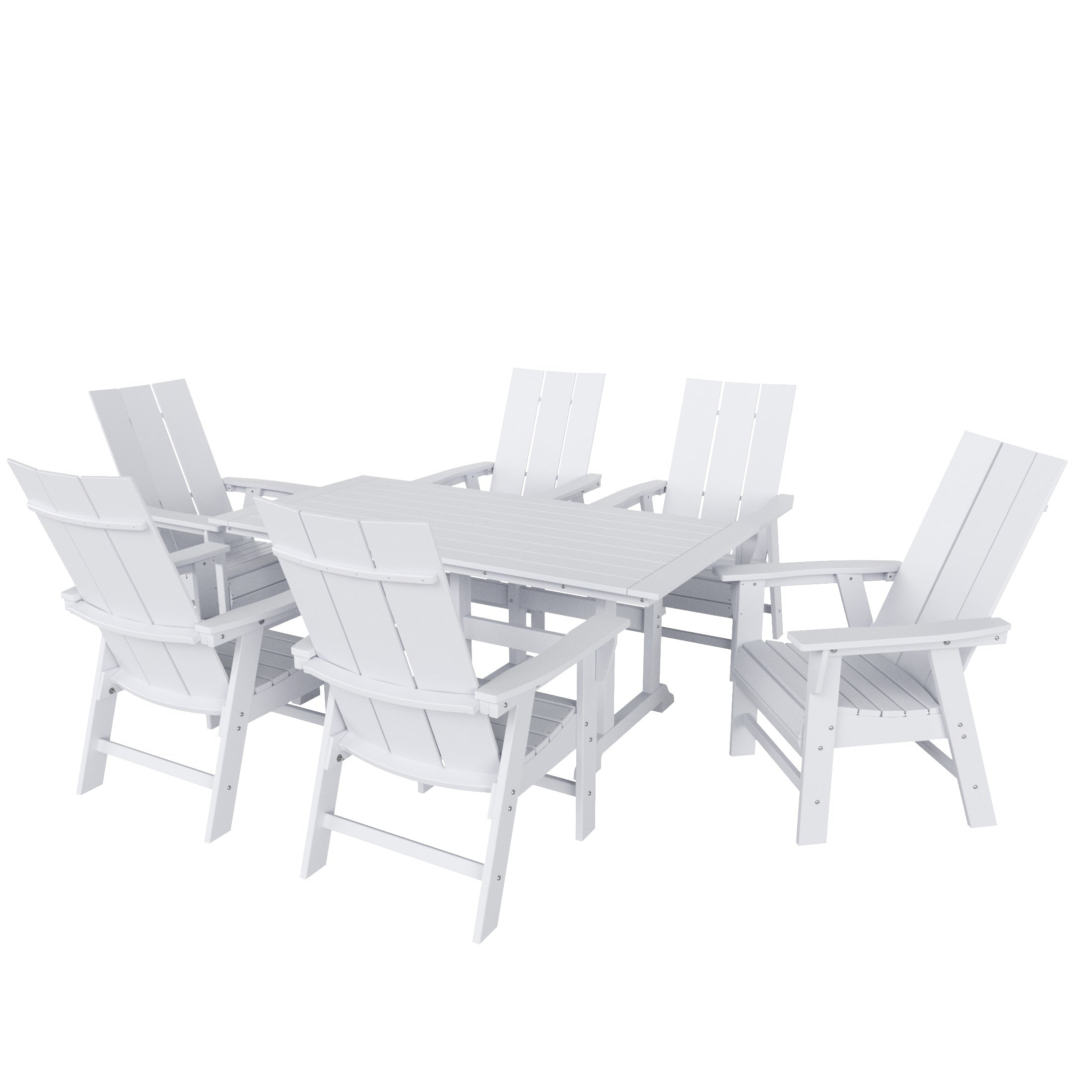 Ashore 7 Piece Outdoor Patio Dining Table and Modern Adirondack Armchair Set