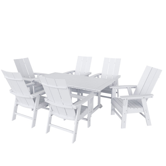 Ashore 7-Piece Outdoor Patio Dining Table and Modern Adirondack Armchair Set