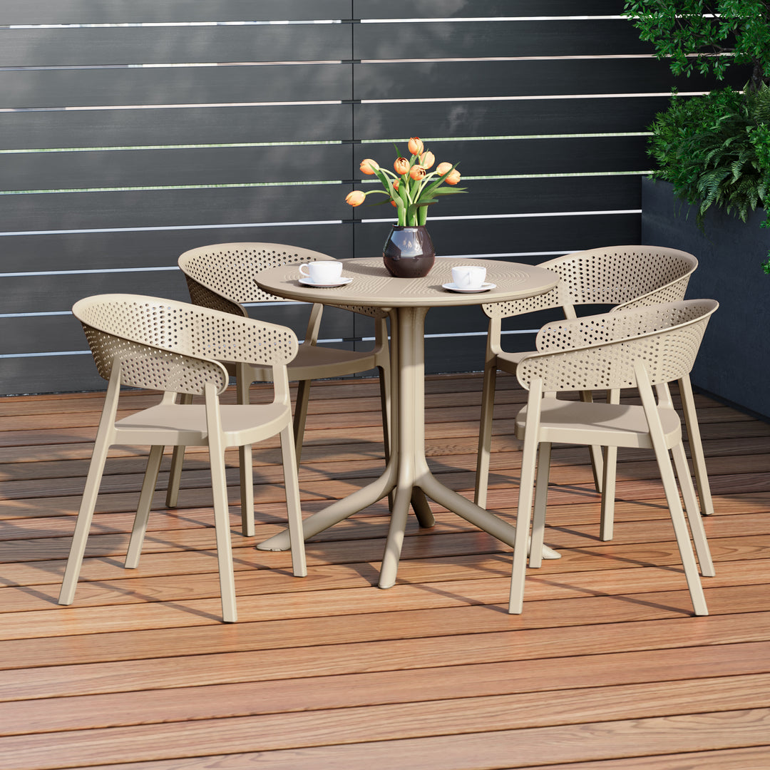 Playa 5-Piece Modern Patio Round Dining Table Set with Stackable Patio Dining Chairs