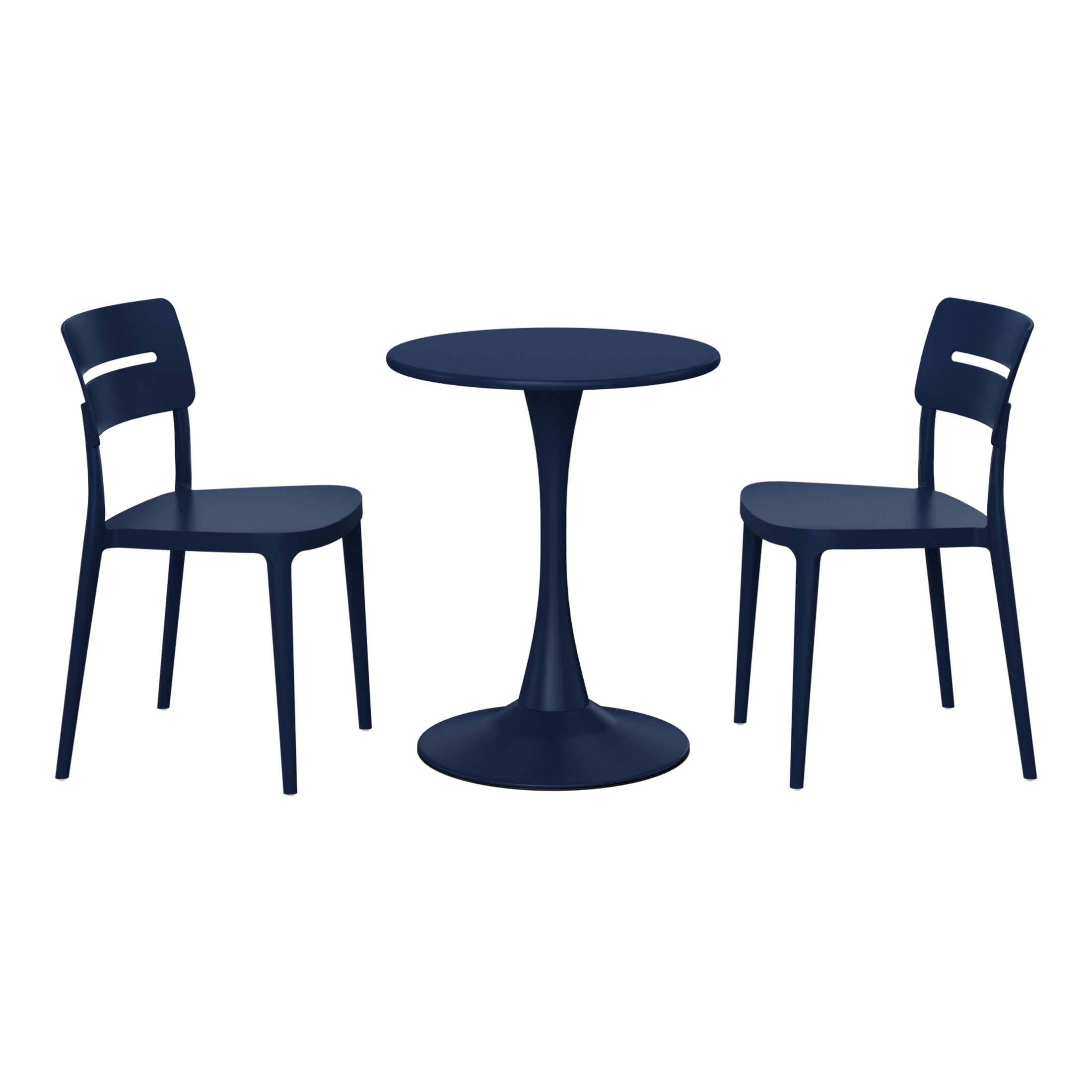 Playa 3-Piece Outdoor Round Metal Patio Dining Table Set With Stackable Patio Chairs