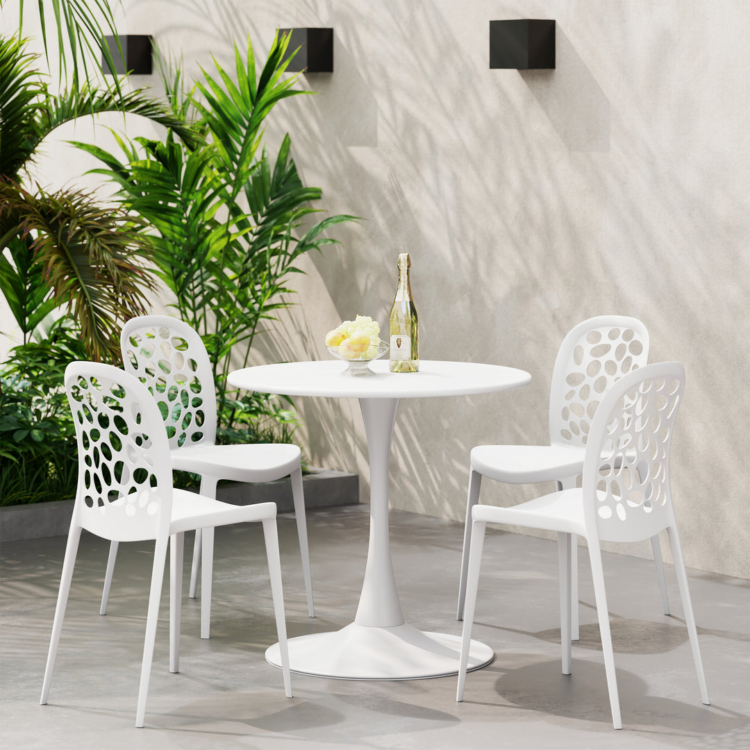 Playa 5-Piece Outdoor Indoor Metal Patio Dining Table Set With Stackable Polypropylene Patio Side Chairs