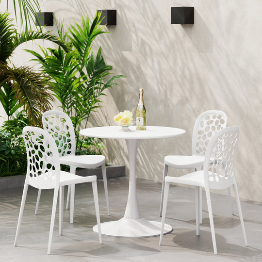 Playa 5-Piece Outdoor Indoor Metal Patio Dining Table Set With Stackable Polypropylene Patio Side Chairs