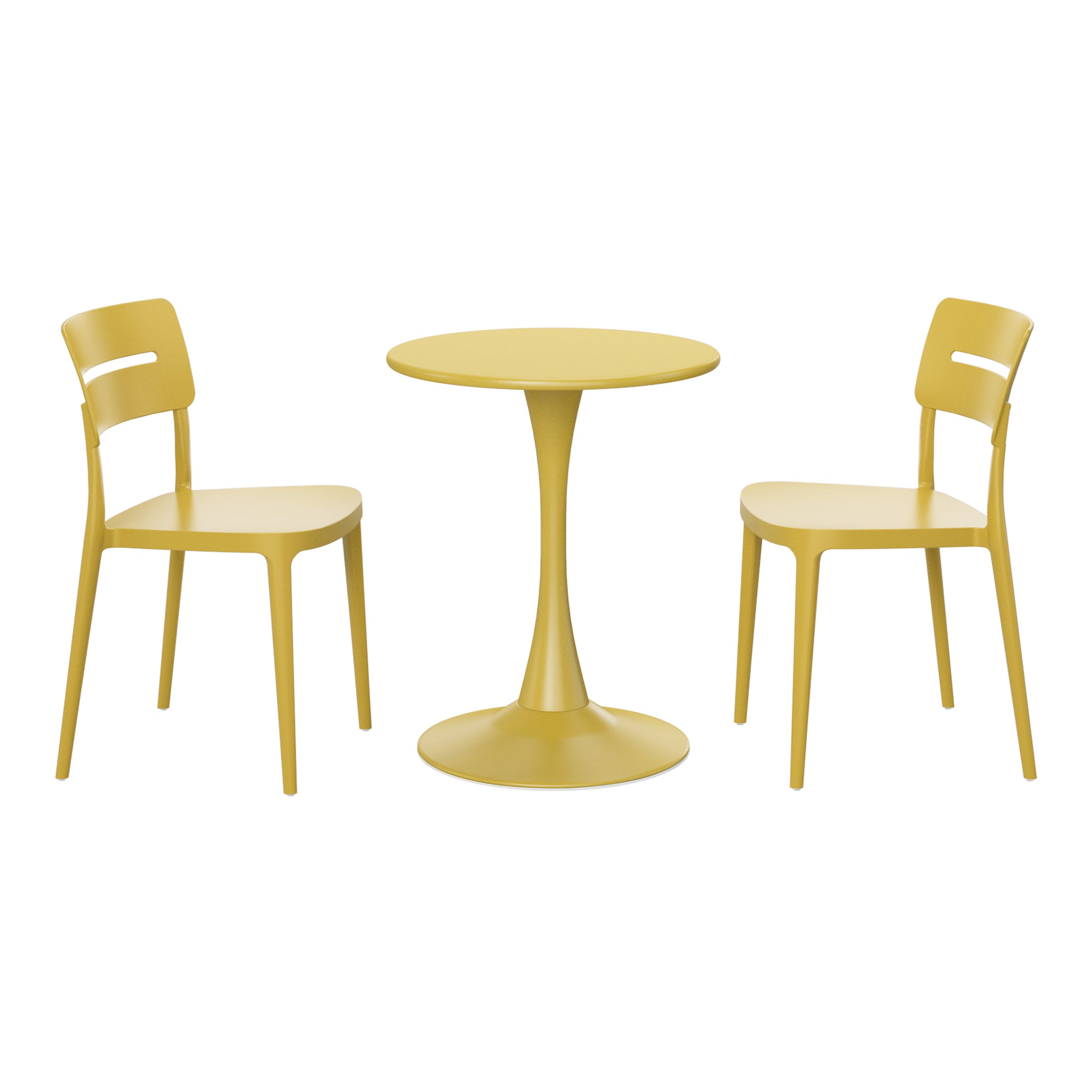 Playa 3-Piece Outdoor Round Metal Patio Dining Table Set With Stackable Patio Chairs