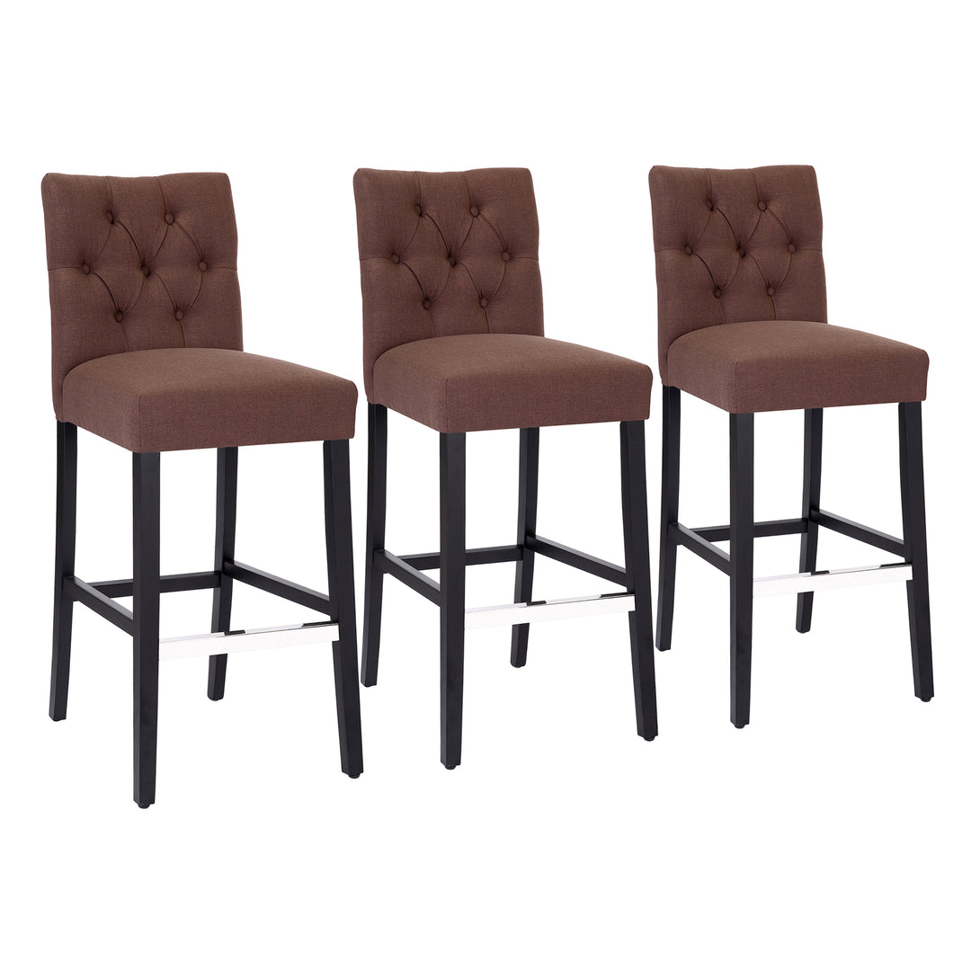 Hayes 29" Linen Fabric Tufted Bar Stool (Set of 3), Black