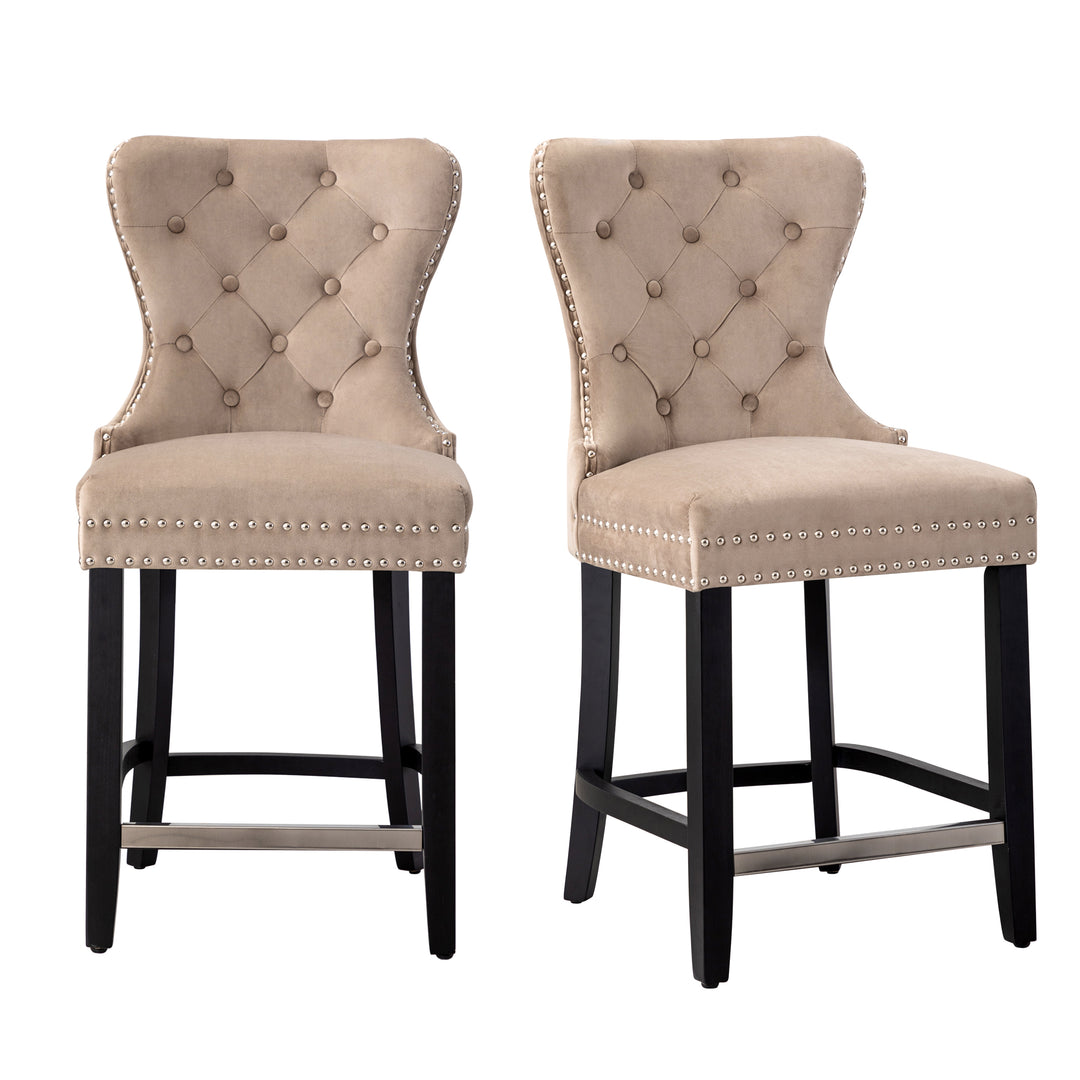 Wordford 24" Tufted Velvet Counter Stool (Set of 2), Black