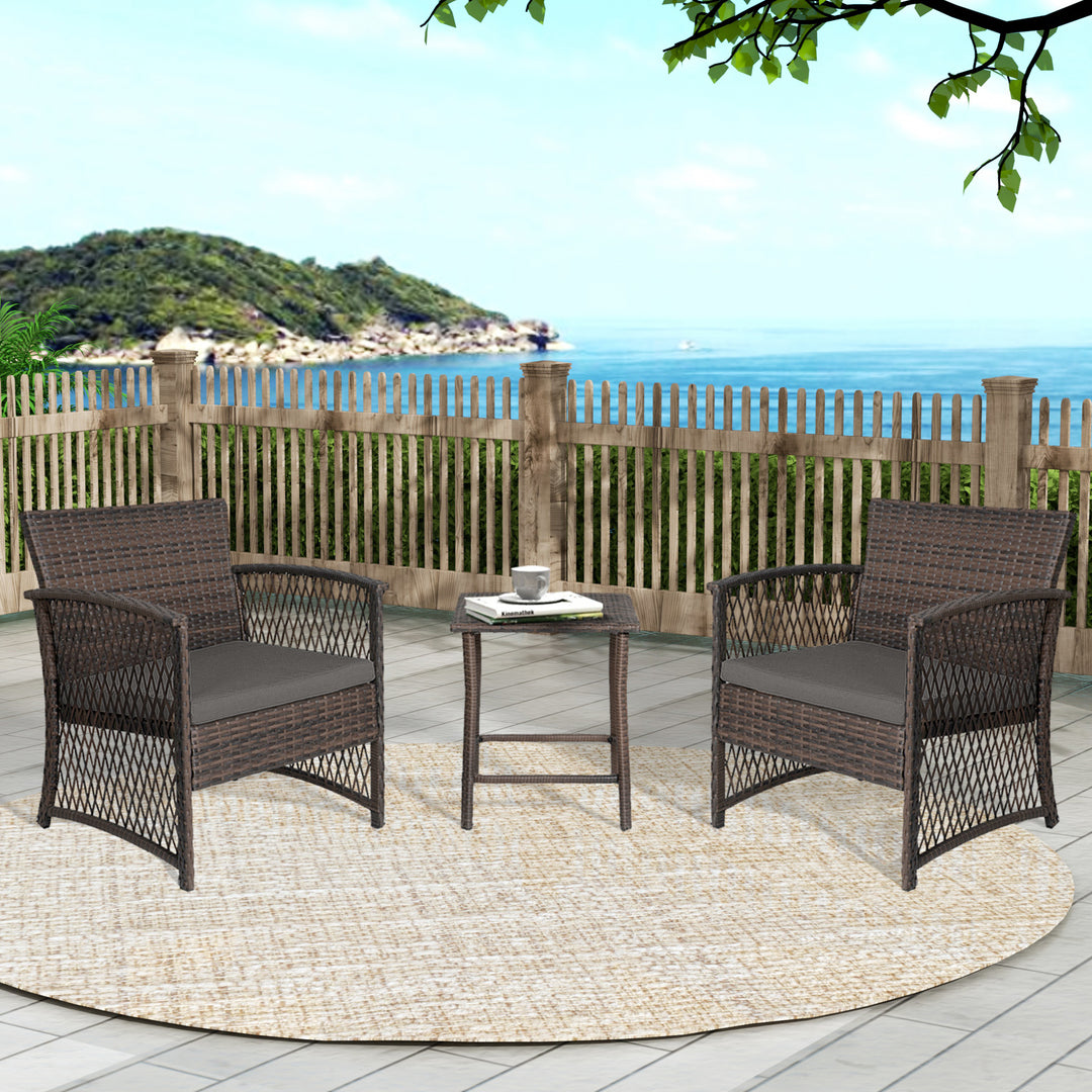 Melvi 3-Piece Outdoor Patio Wicker Conversation Set, Coffee