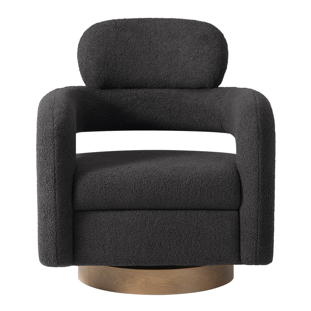 Alexandria Mid-Century Modern Sherpa Swivel Barrel Accent Chair With Storage Ottoman