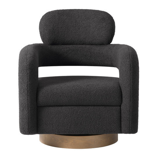 Alexandria Mid-Century Modern Sherpa Swivel Barrel Accent Chair With Storage Ottoman