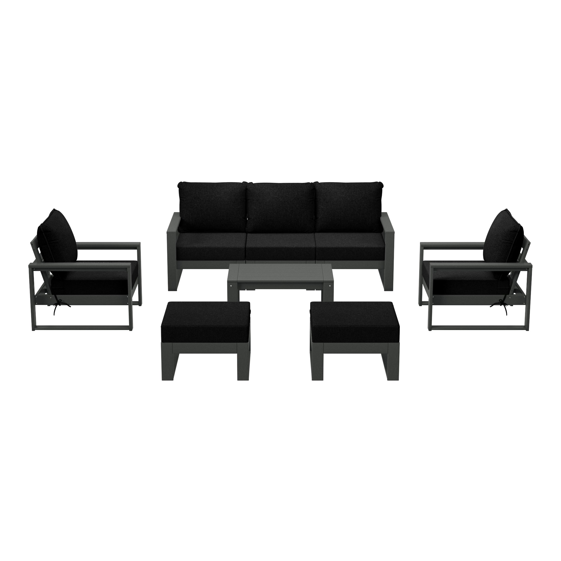 Montara 8-Piece Modern HDPE Outdoor Patio Furniture Conversation Set with Coffee Table and Ottomans