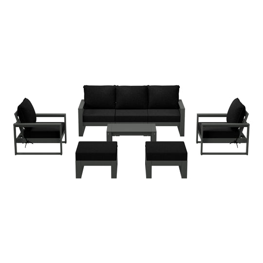 Montara 8-Piece Modern HDPE Outdoor Patio Furniture Conversation Set with Coffee Table and Ottomans