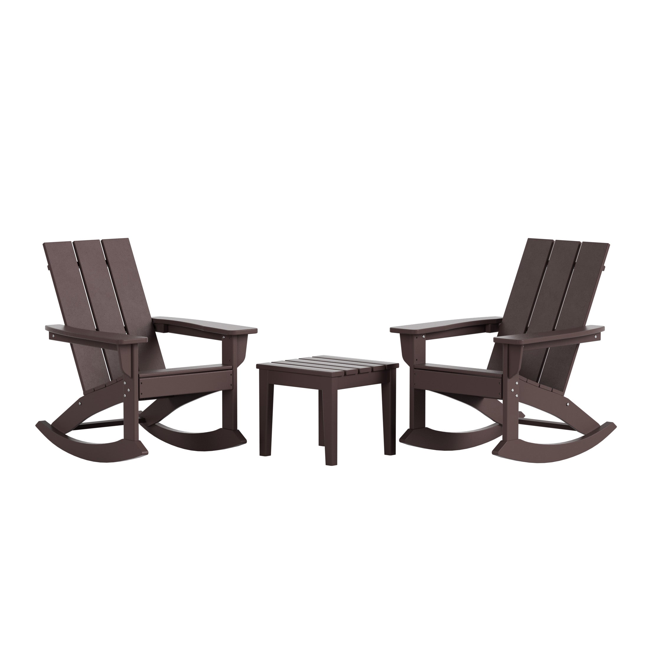 Ashore Modern Rocking Poly Adirondack Chair With Side Table 3-Piece Set