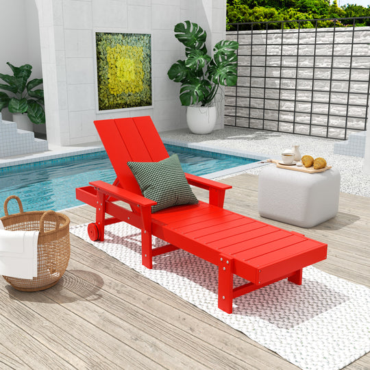 Ashore Modern Reclining Chaise Lounge With Arms & Wheels