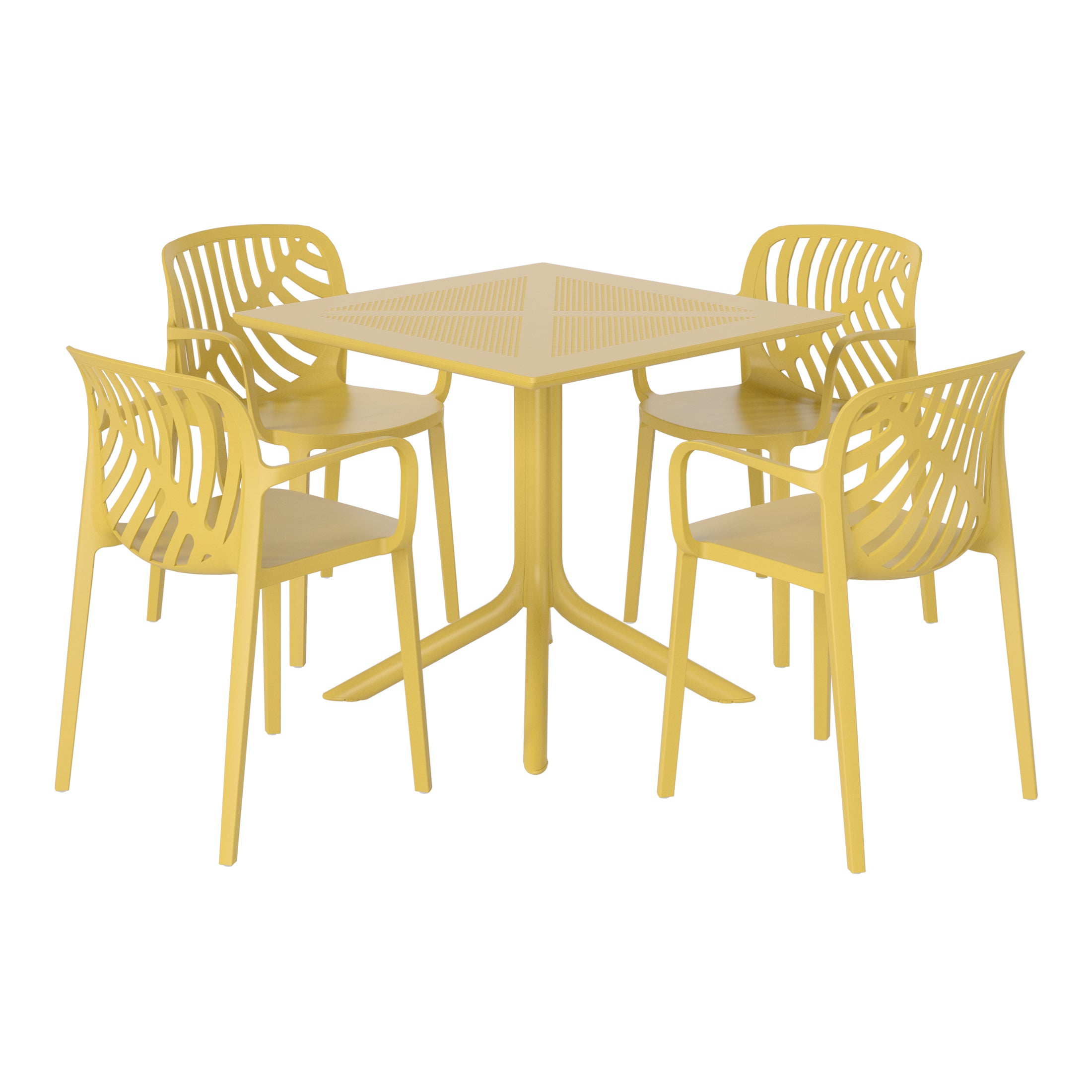 Playa 5-Piece Outdoor Resin Square Patio Dining Table Set with Modern Stackable Patio Dining Chairs