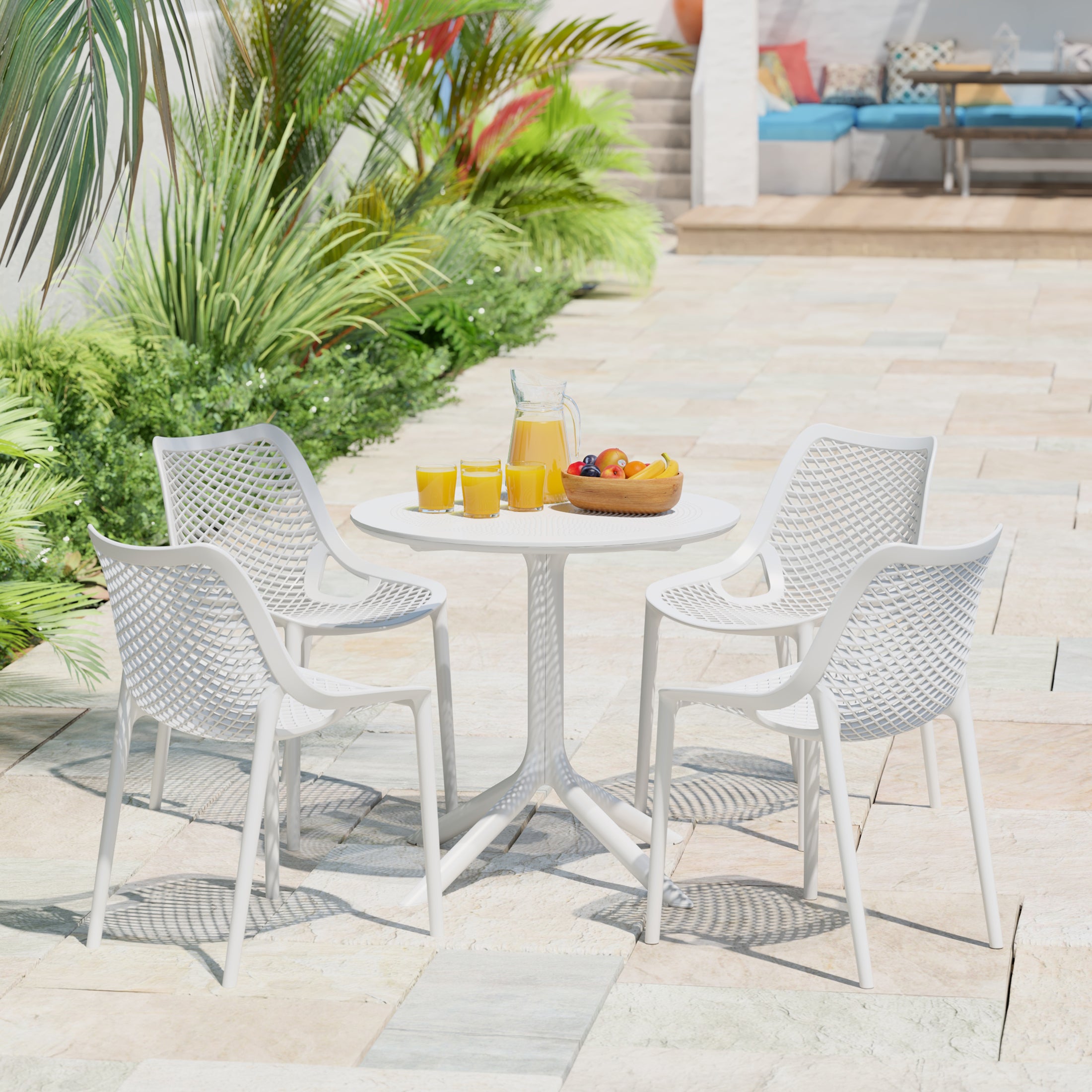 Playa 31.5" Round Plastic Outdoor Patio Dining Table for 4