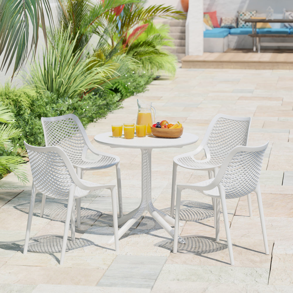 Playa 5-Piece Modern Round Patio Dining Table Set with Stackable Patio Dining Chairs