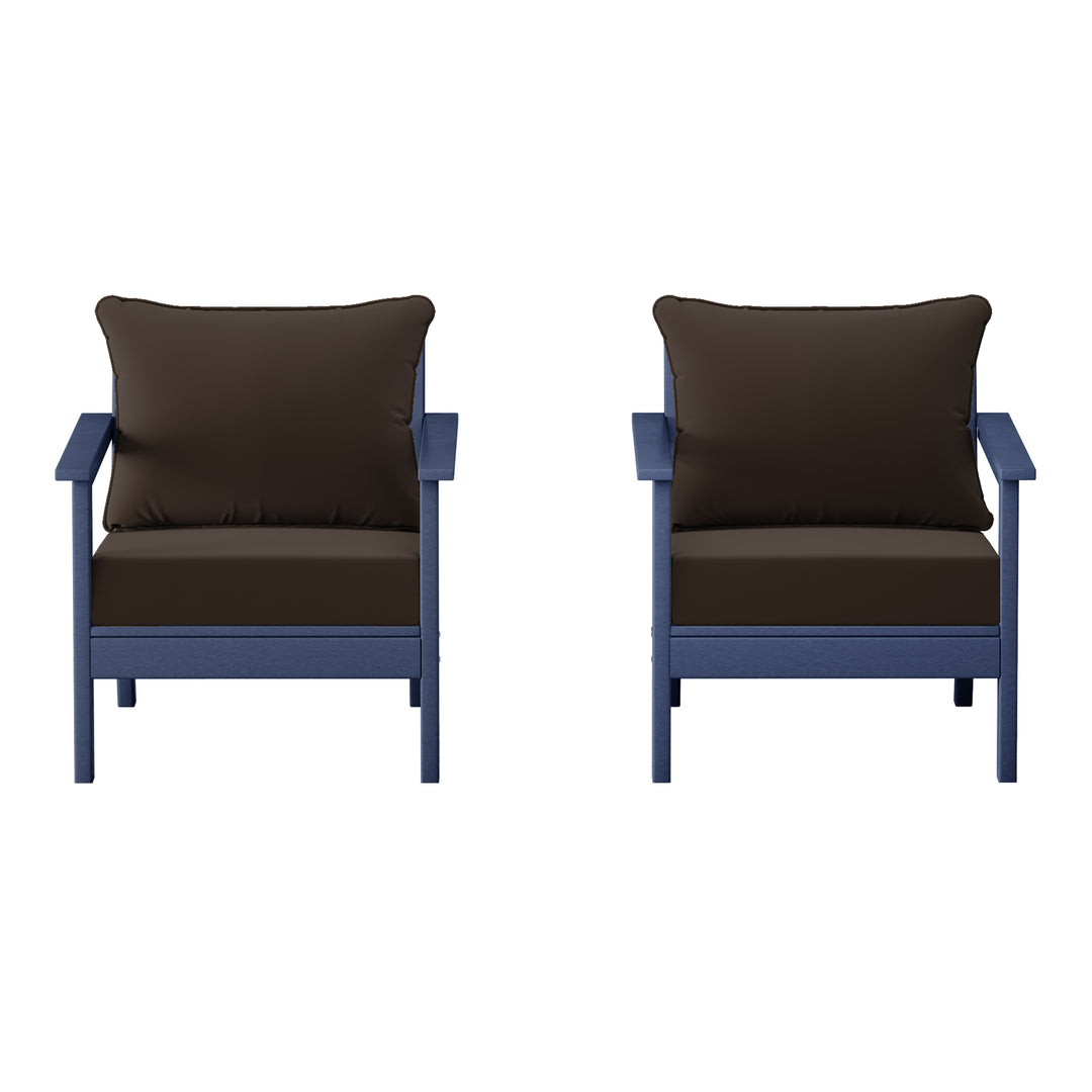 Avalon Outdoor Modern HDPE Patio Club Chairs with Deep Seat Cushions (Set of 2)