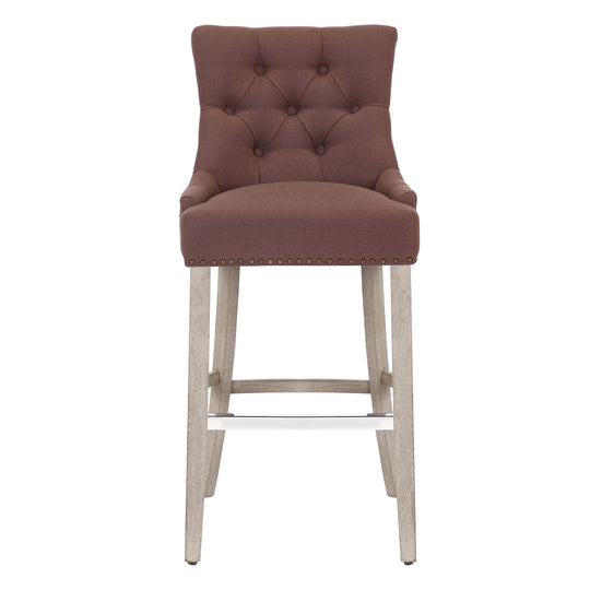 Hayes 29" Upholstered Tufted Wood Bar Stool, Antique Gray