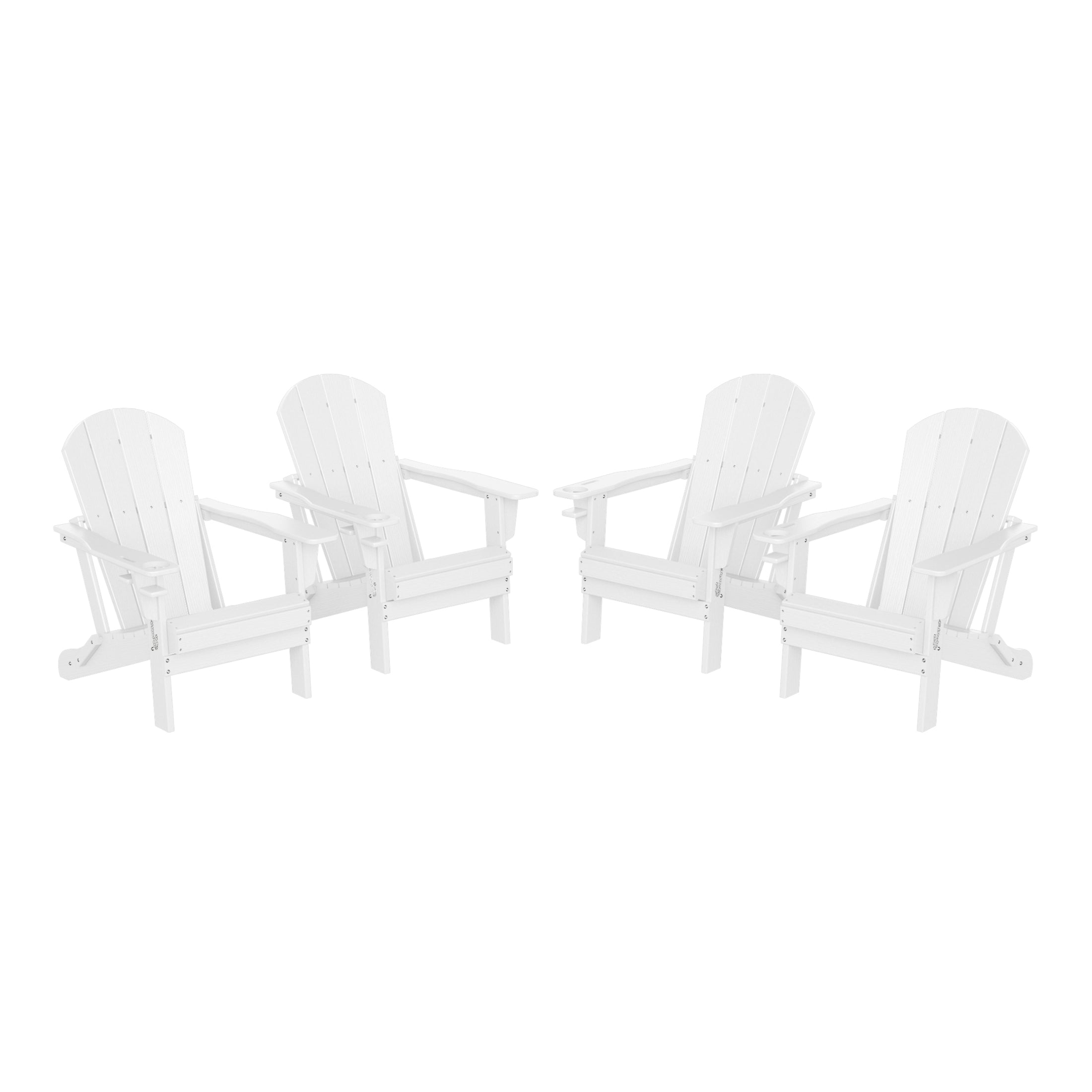 Nantucket Outdoor Patio HDPE Resin Folding Adirondack Chairs With Cup Holder and Phone Holder (Set of 4)