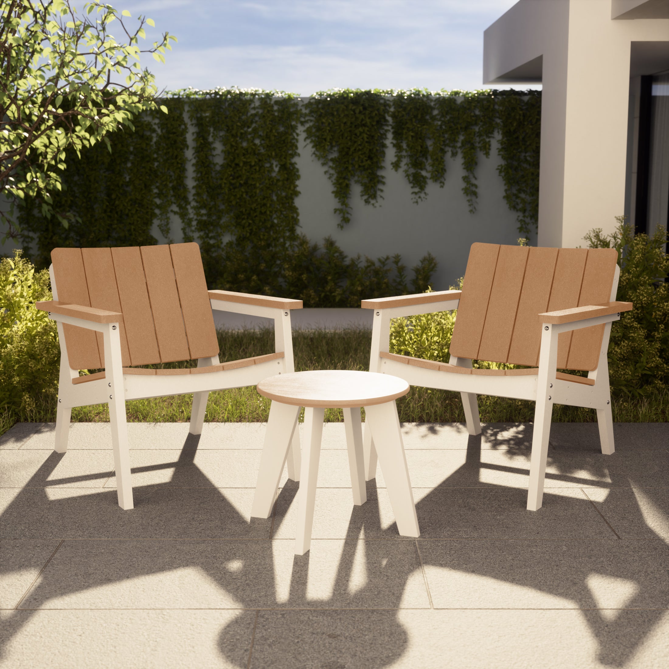 Pacifica 3-Piece Outdoor HDPE Conversation Set with Deep Seating Chairs and Round Side Table