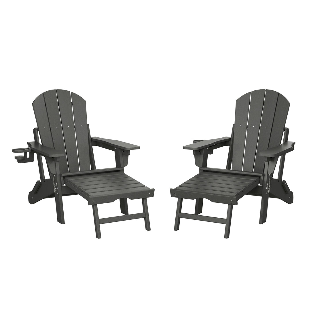 Malibu Folding Adjustable Adirondack Chair with Retractable Ottoman and Cup Holder (Set of 2)