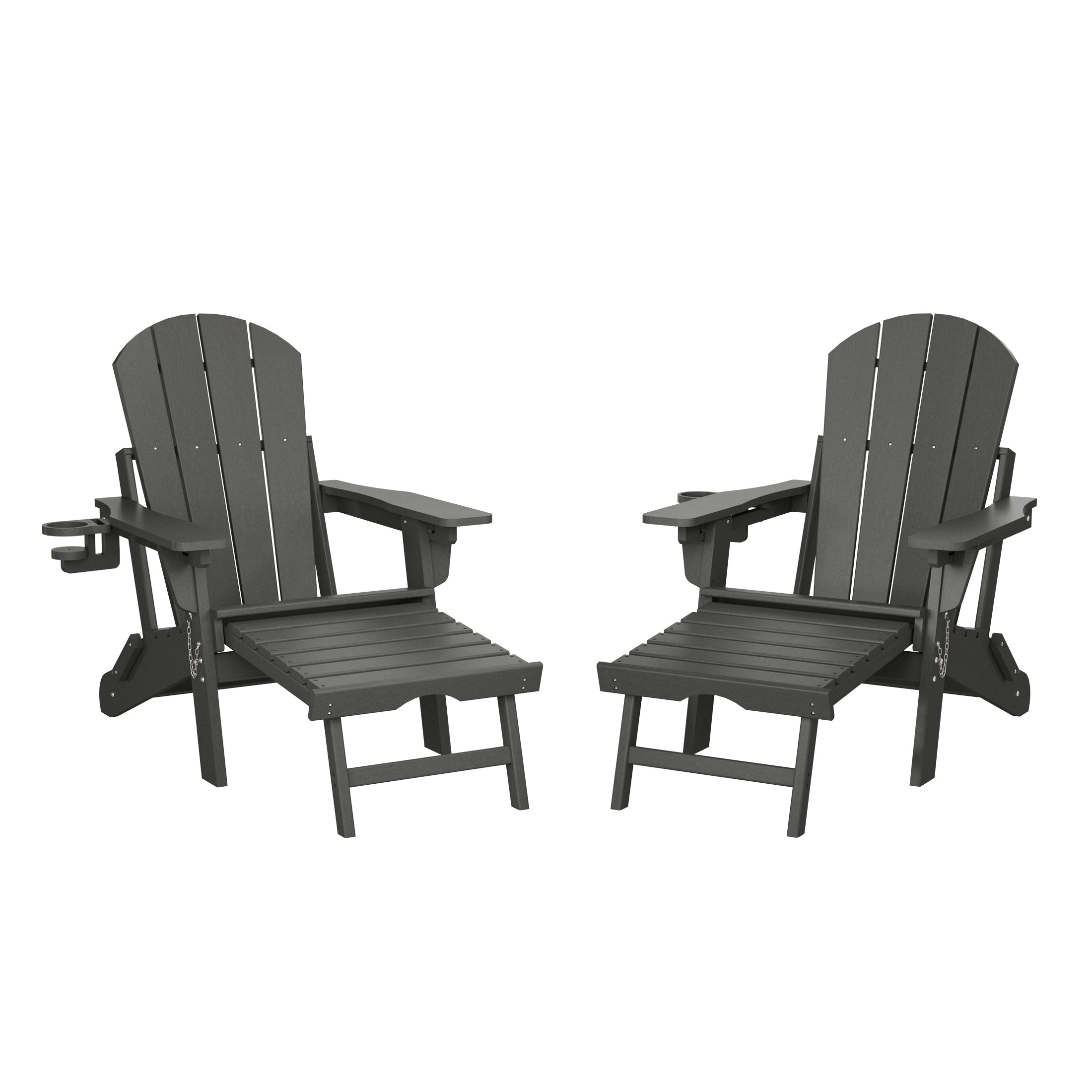 Malibu Folding Adjustable Adirondack Chair with Retractable Ottoman and Cup Holder (Set of 2)