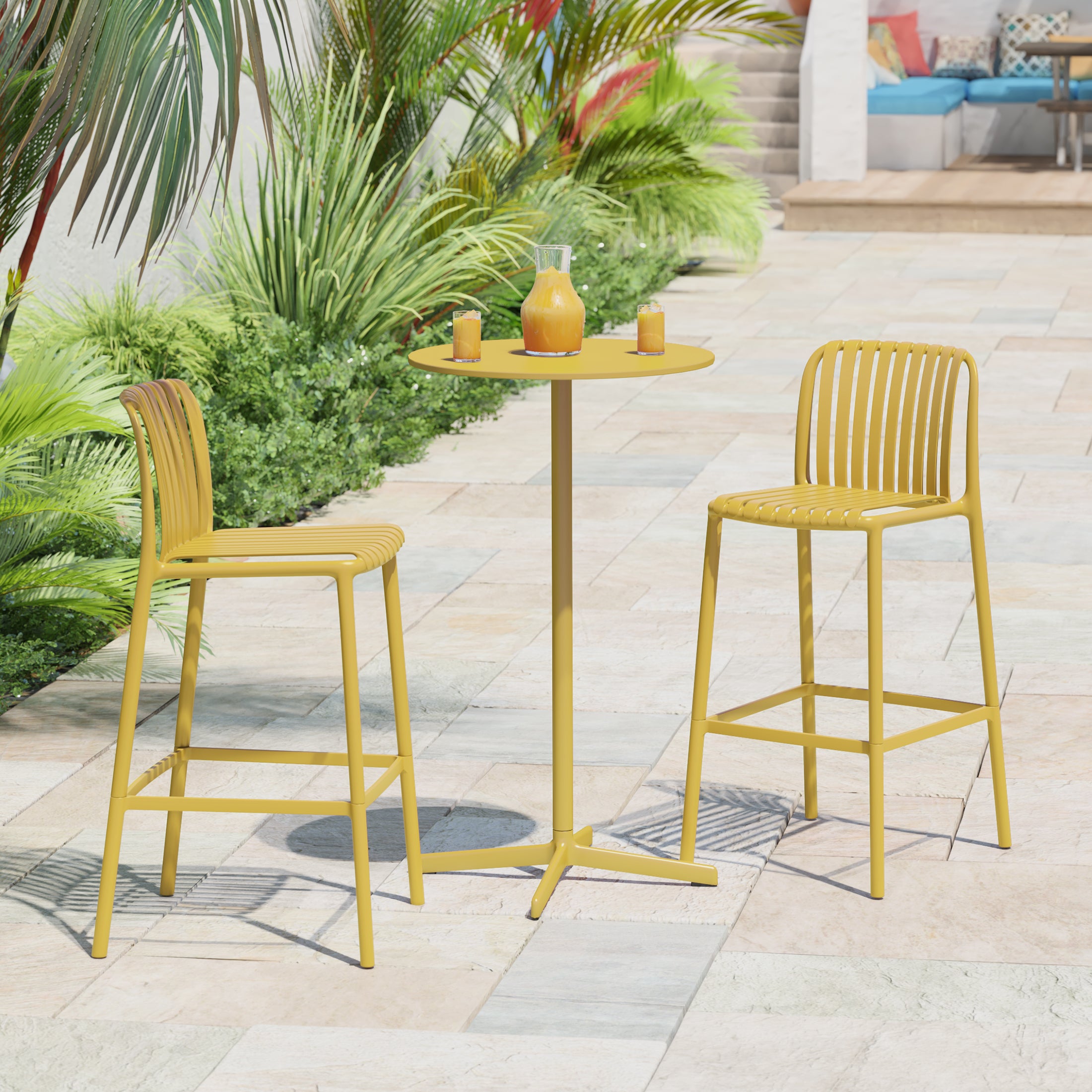Playa 29.5" Outdoor Modern Polypropylene Plastic Patio Bar Height Stools (Set of 2)