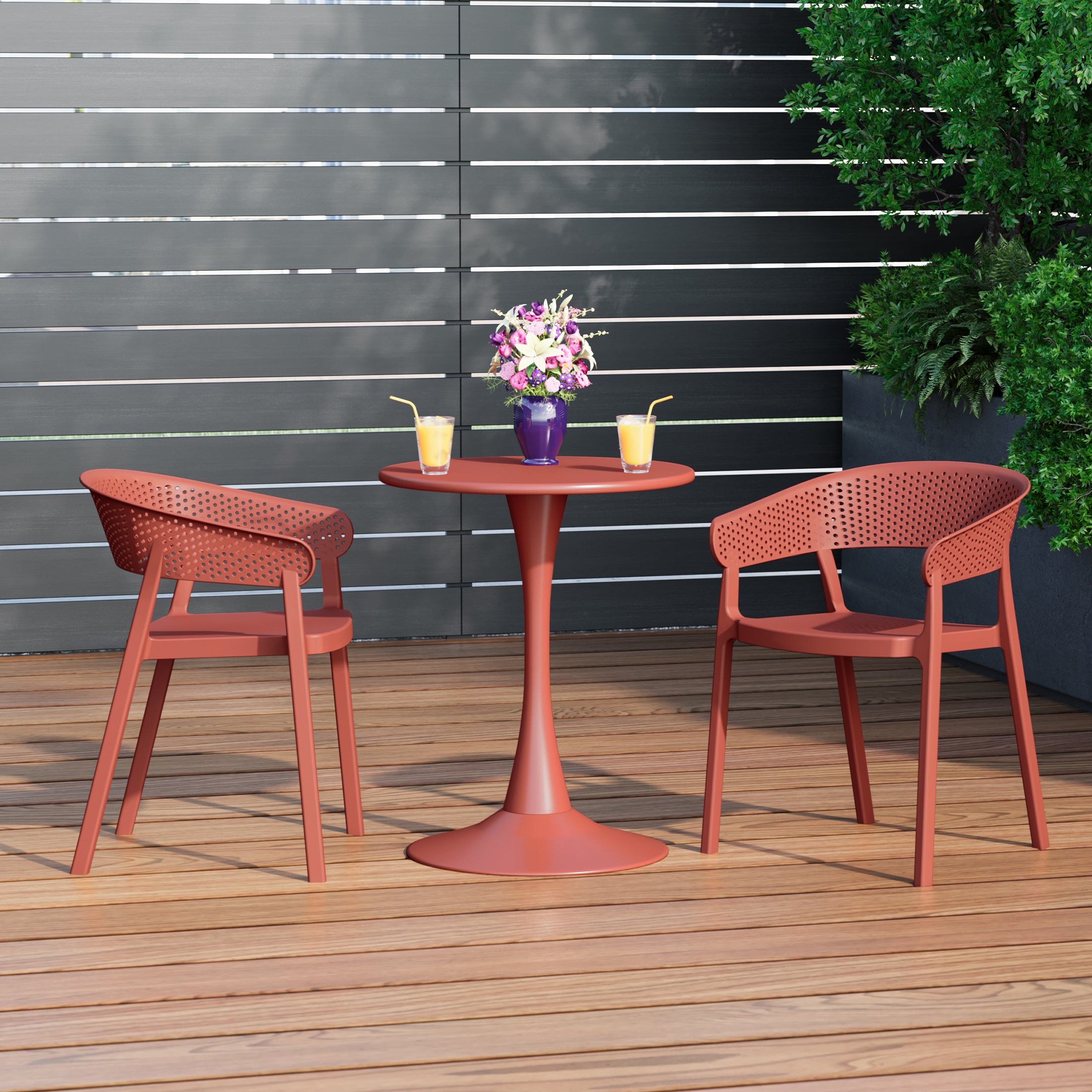 Playa 3-Piece Indoor Outdoor Metal Patio Dining Table Set With Stackable Patio Chairs