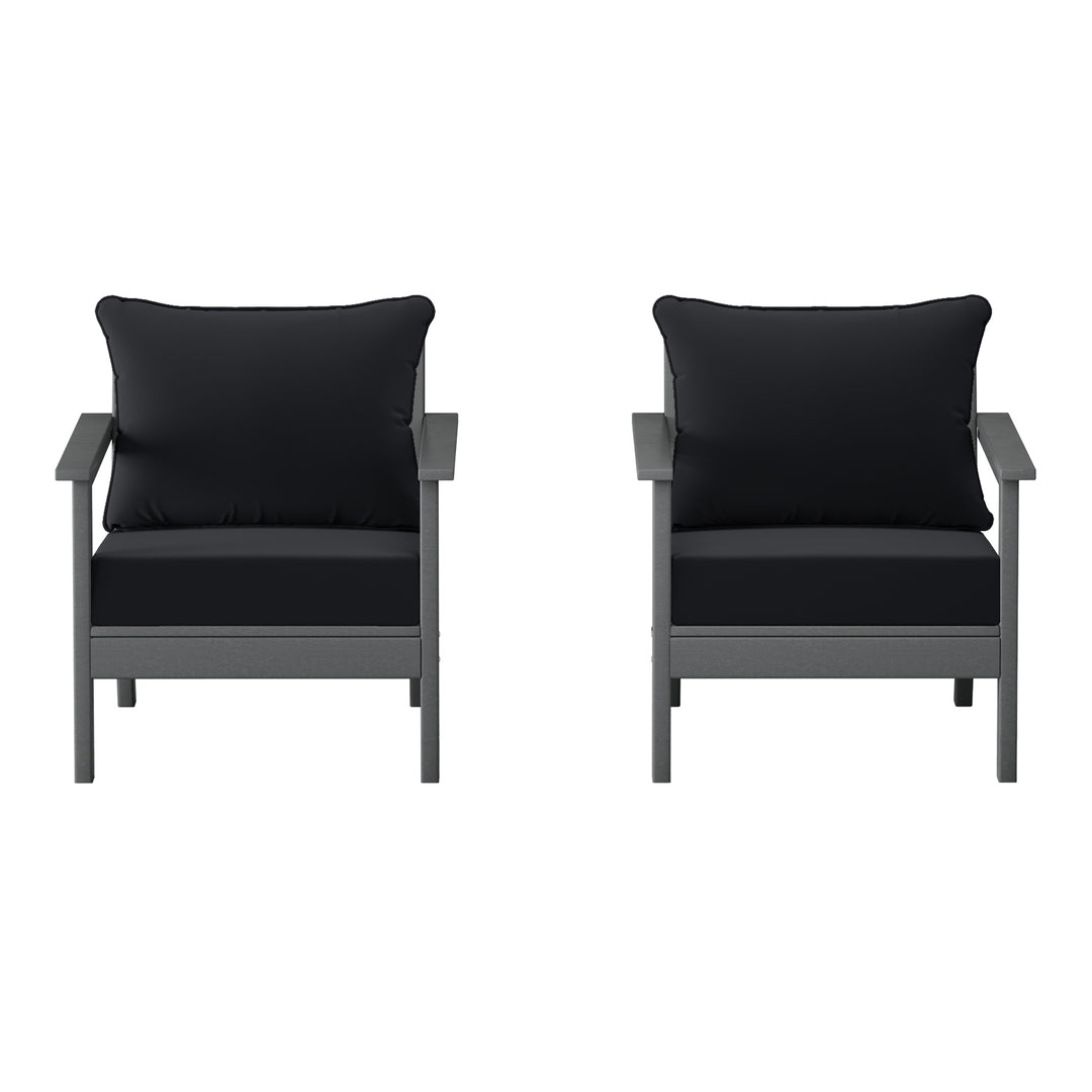 Avalon Outdoor Modern HDPE Patio Club Chairs with Deep Seat Cushions (Set of 2)