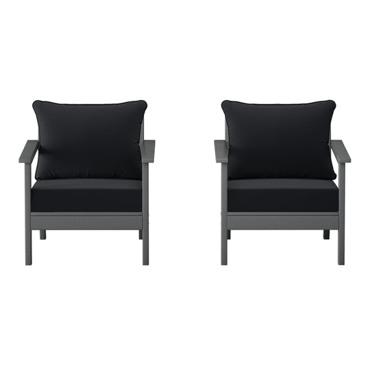 Avalon Outdoor Modern HDPE Patio Club Chairs with Deep Seat Cushions (Set of 2)