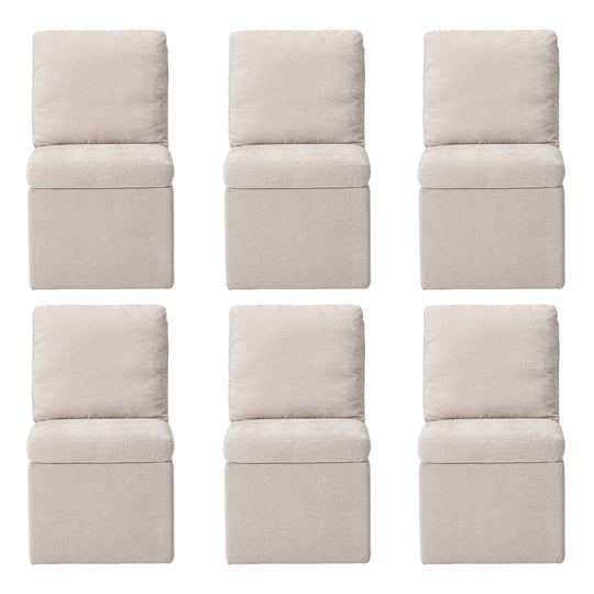 Soho Modern Upholstered Chenille Armless Dining Chairs With Casters (Set of 6)