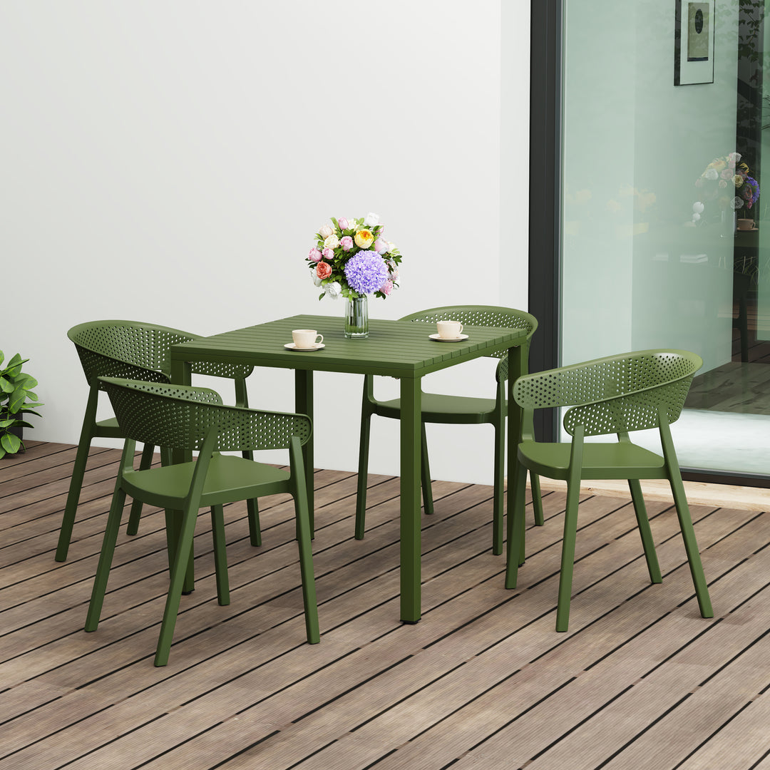Playa 5-Piece Outdoor Metal Frame Square Dining Table Patio Set with Stackable Patio Dining Chairs