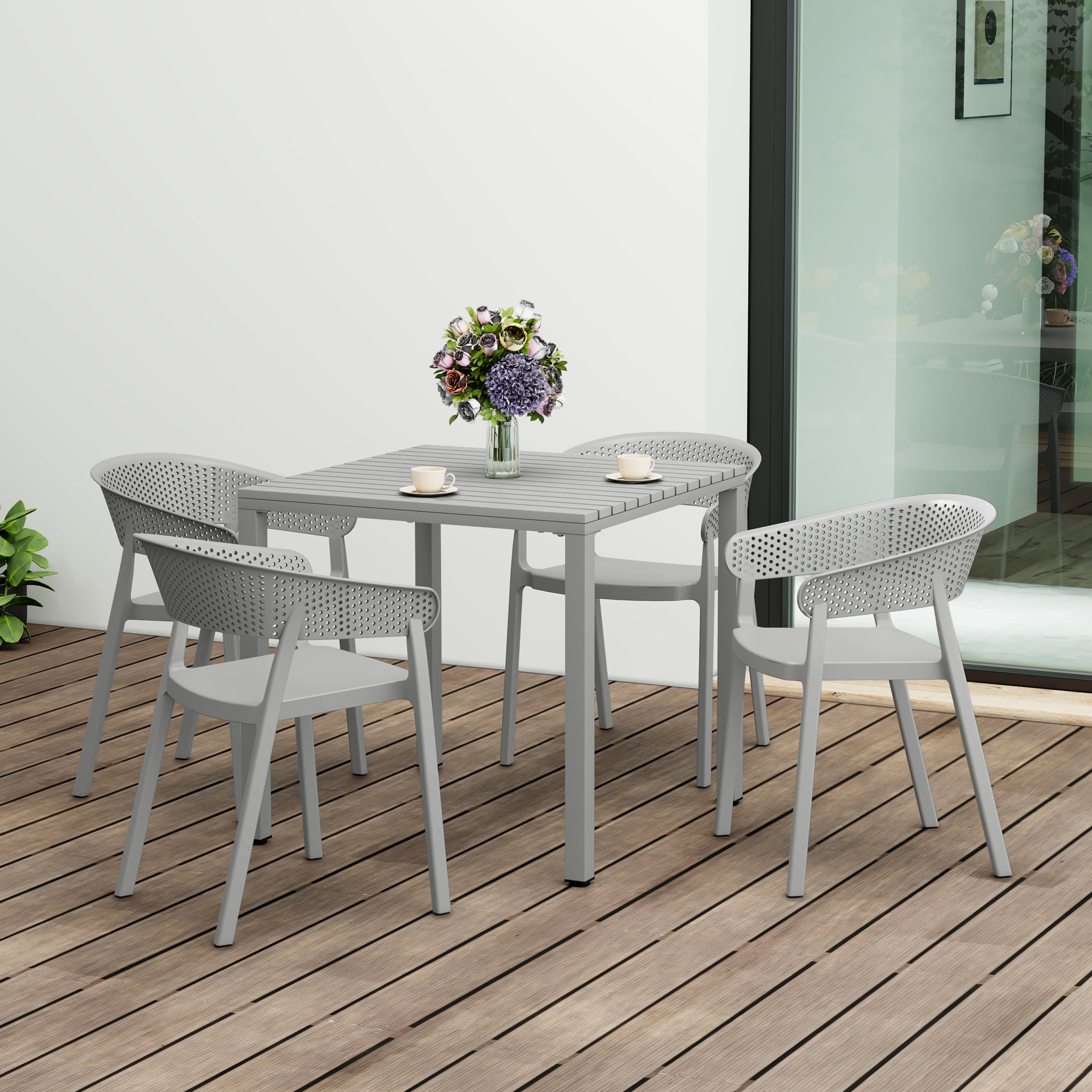Playa 5-Piece Outdoor Metal Frame Square Dining Table Patio Set with Stackable Patio Dining Chairs