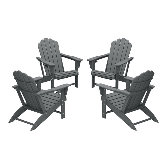 Highland Outdoor Patio HDPE Adirondack Chairs With Cup Holders (Set of 4)