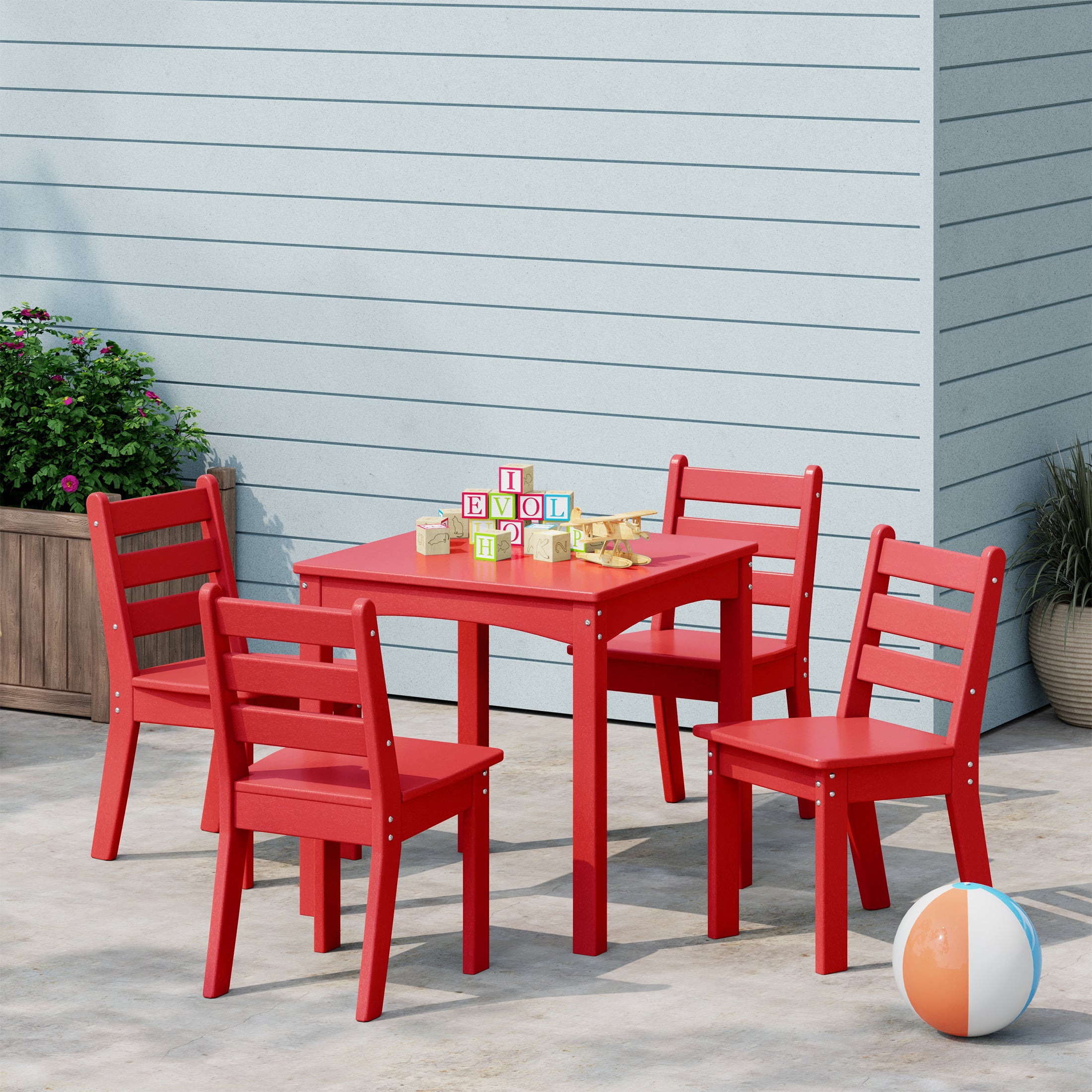 Treehouse Kids 5-Piece HDPE Dining Table and Chairs Set