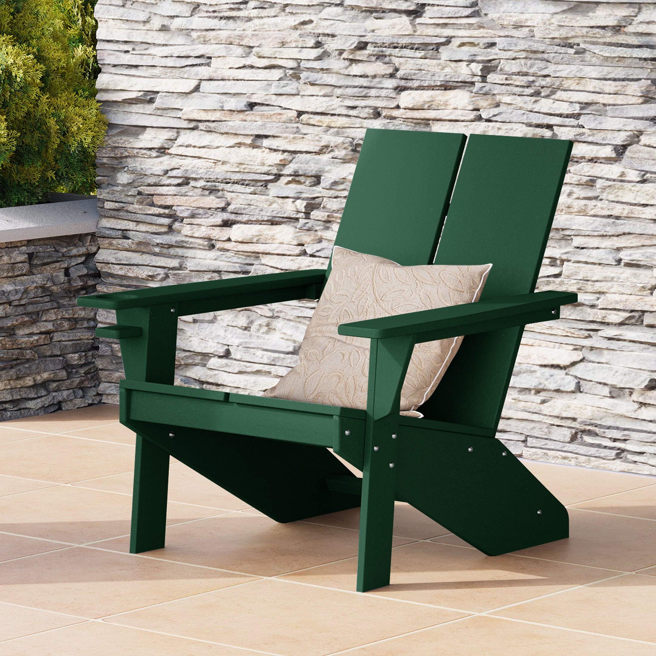 Riviera Outdoor HDPE Modern Adirondack Chair with Cup Holder
