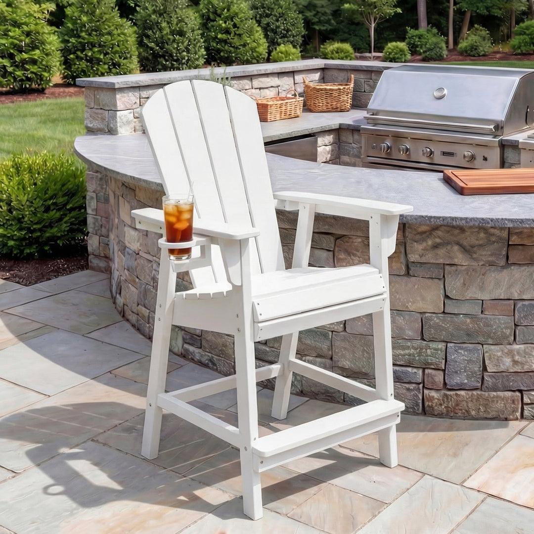 Malibu Outdoor HDPE  Tall Adirondack Counter Height Bar Chair With Cup Holder