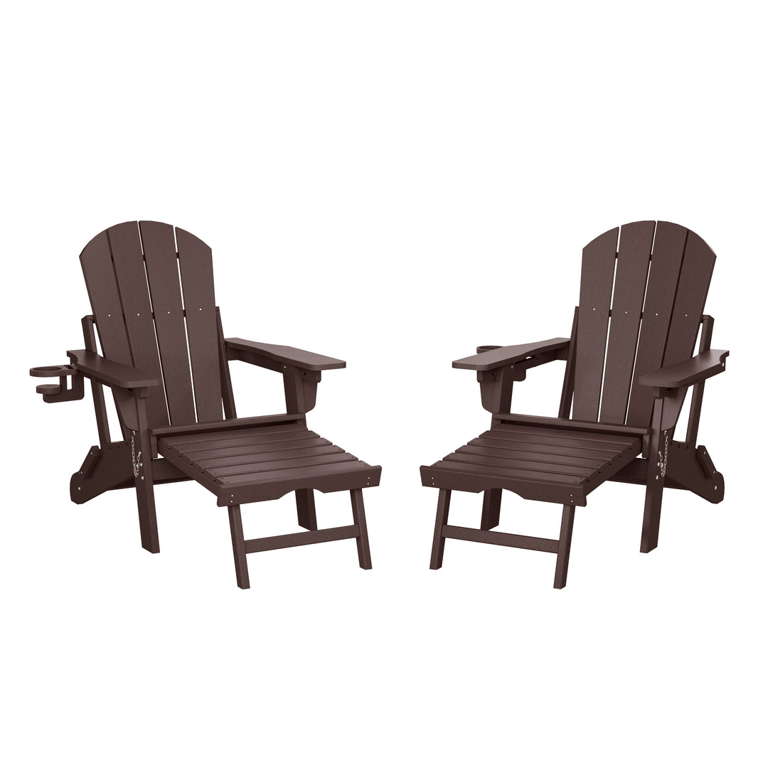 Malibu Folding Adjustable Adirondack Chair with Retractable Ottoman and Cup Holder (Set of 2)