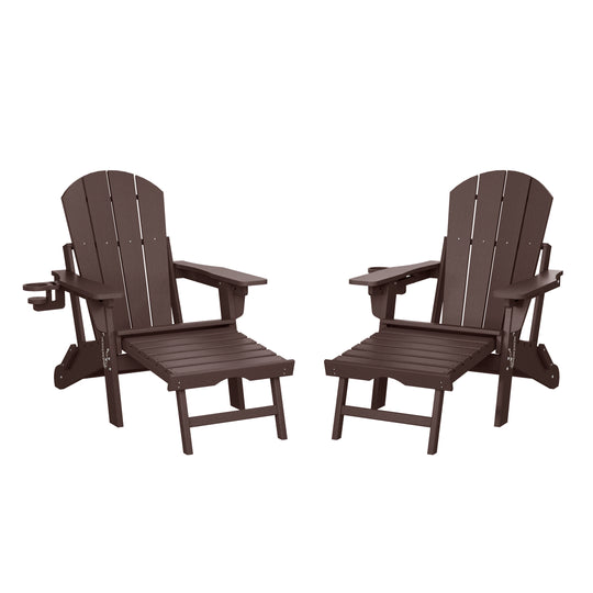 Malibu Folding Adjustable Adirondack Chair with Retractable Ottoman and Cup Holder (Set of 2)