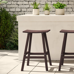 Malibu 29 inch bar height bar stool in Dark Brown styled outdoors